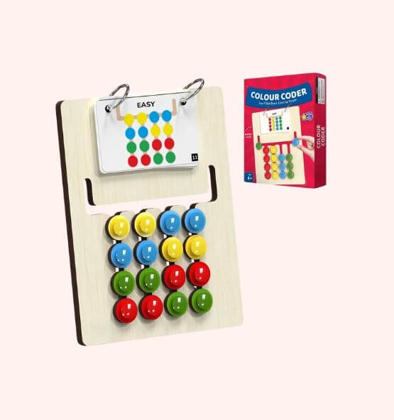 Educational wooden color montessori board game with vibrant pegs and pattern cards for young children to develop cognitive and matching skills.